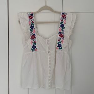 Sezane Ruby Top, Ecru with Florals
